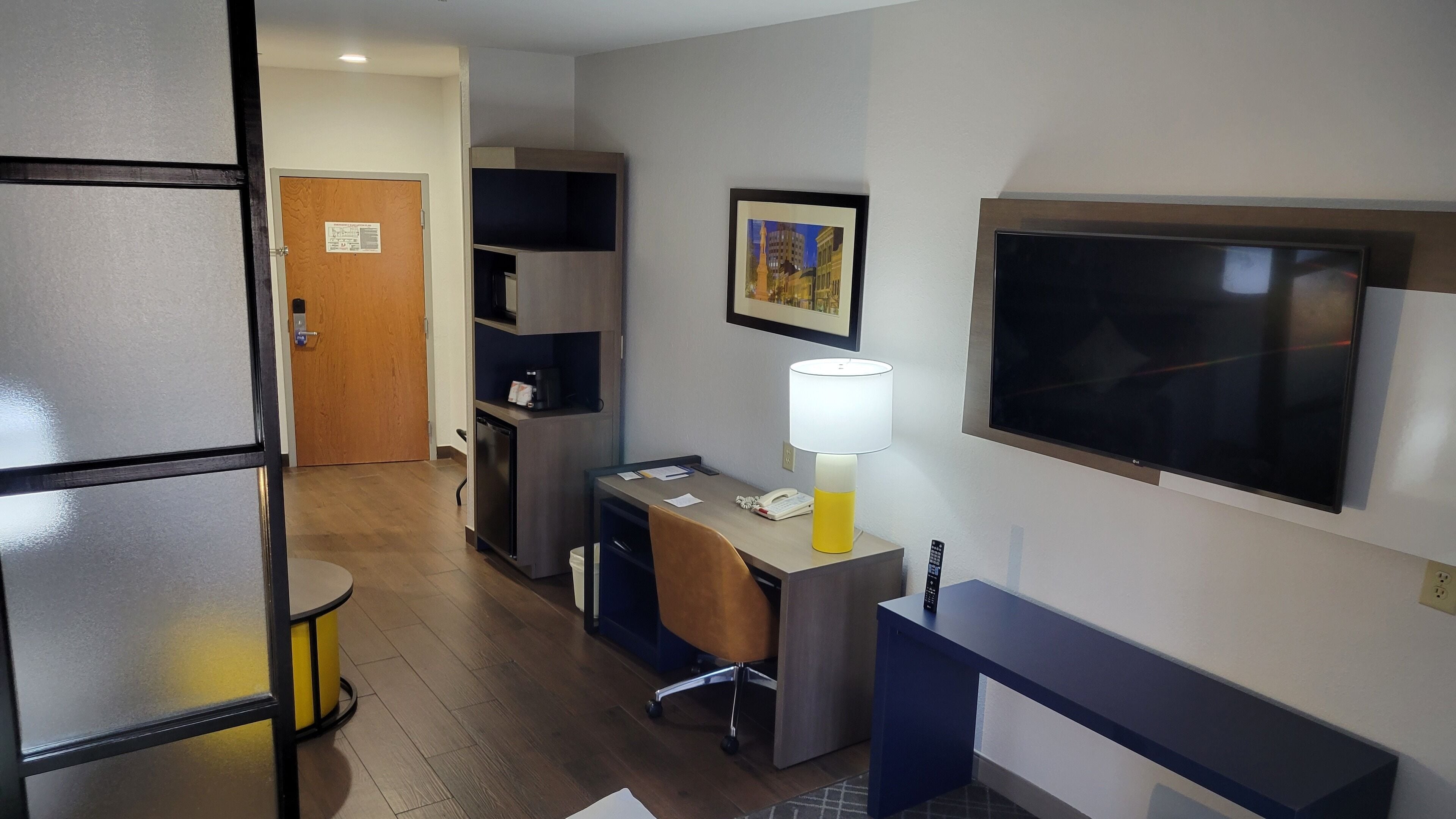 individually decorated, individually furnished, desk, blackout curtains