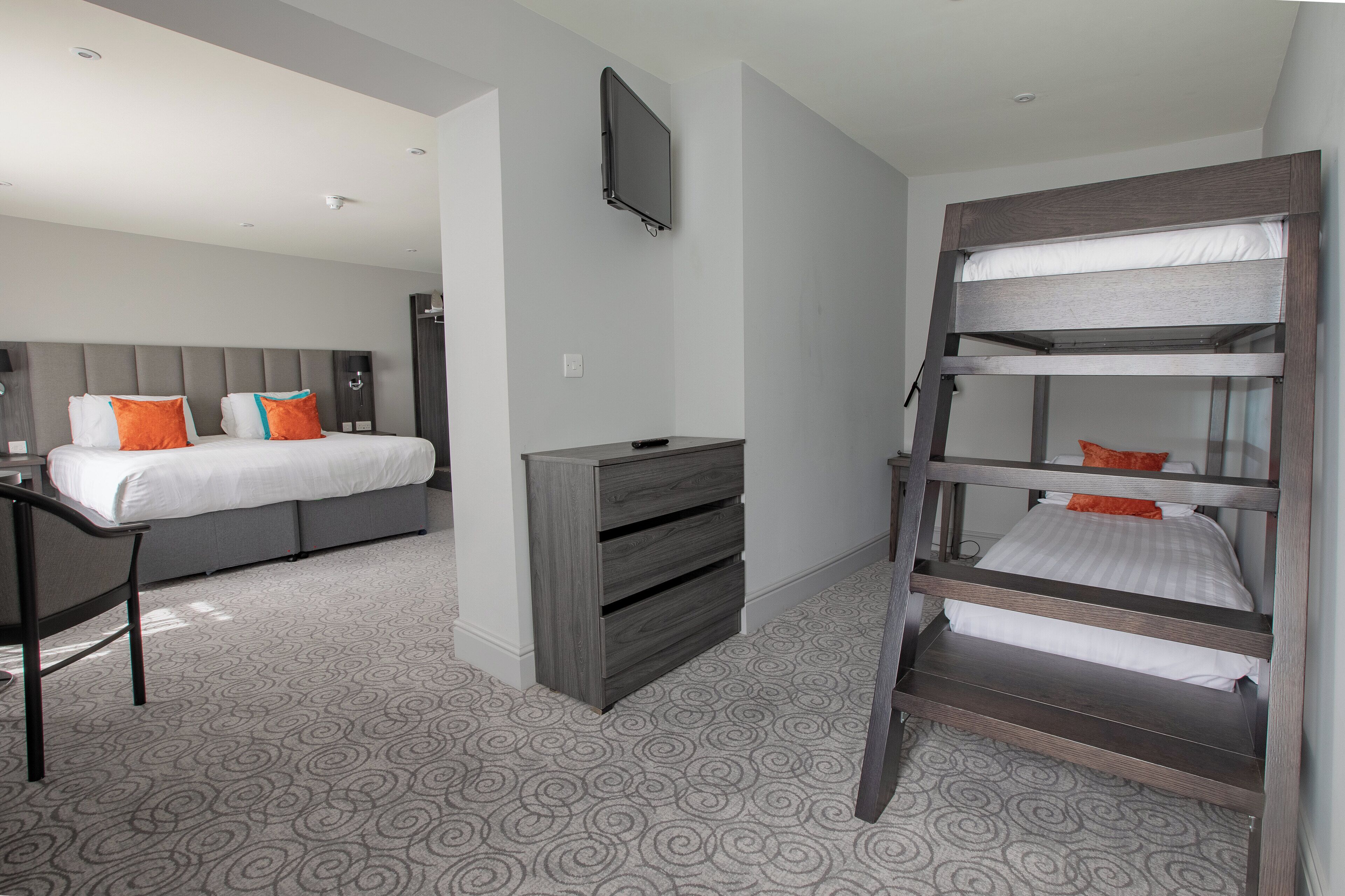 Family Room | Desk, blackout curtains, iron/ironing board, free WiFi