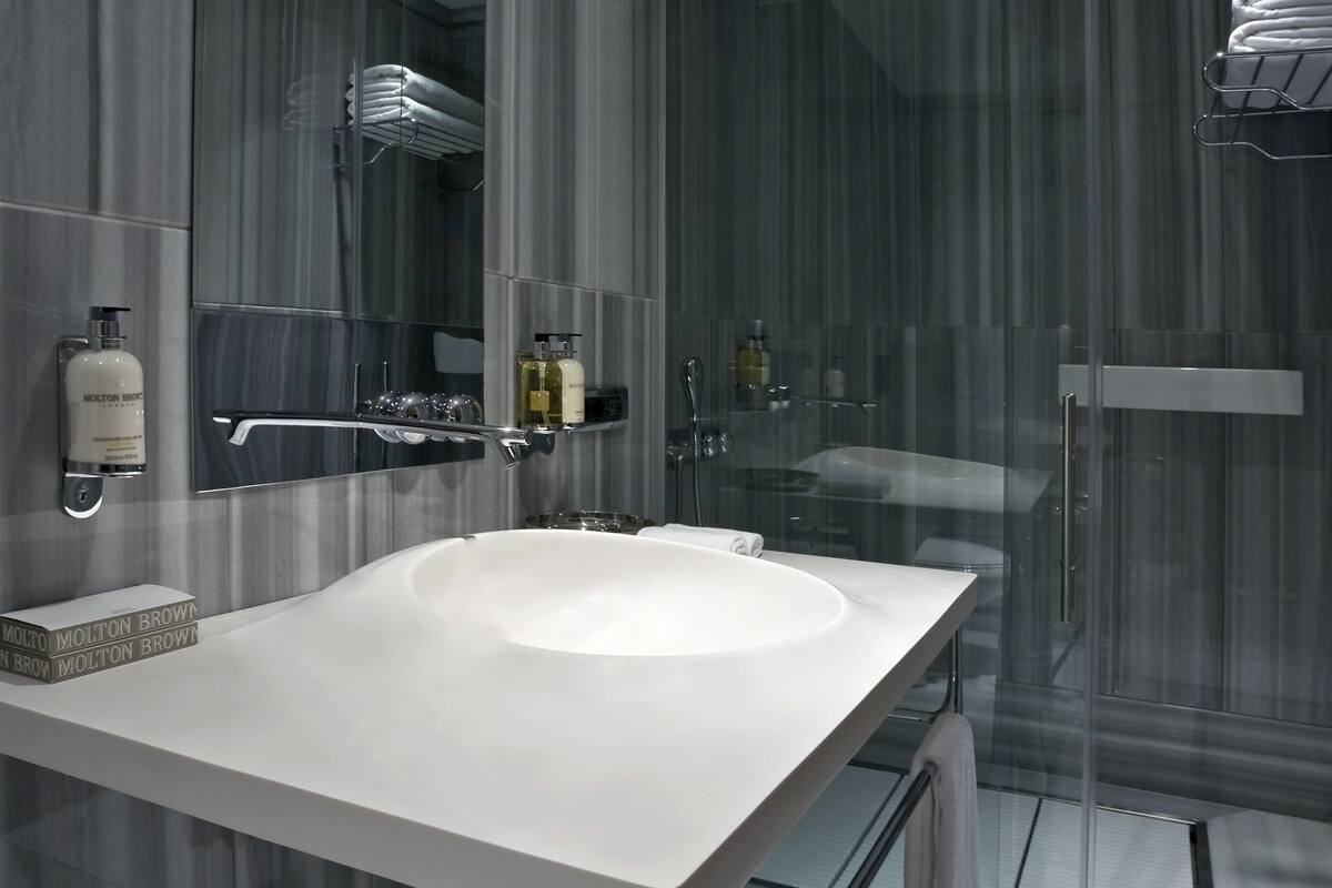 shower, rainfall showerhead, free toiletries, hair dryer