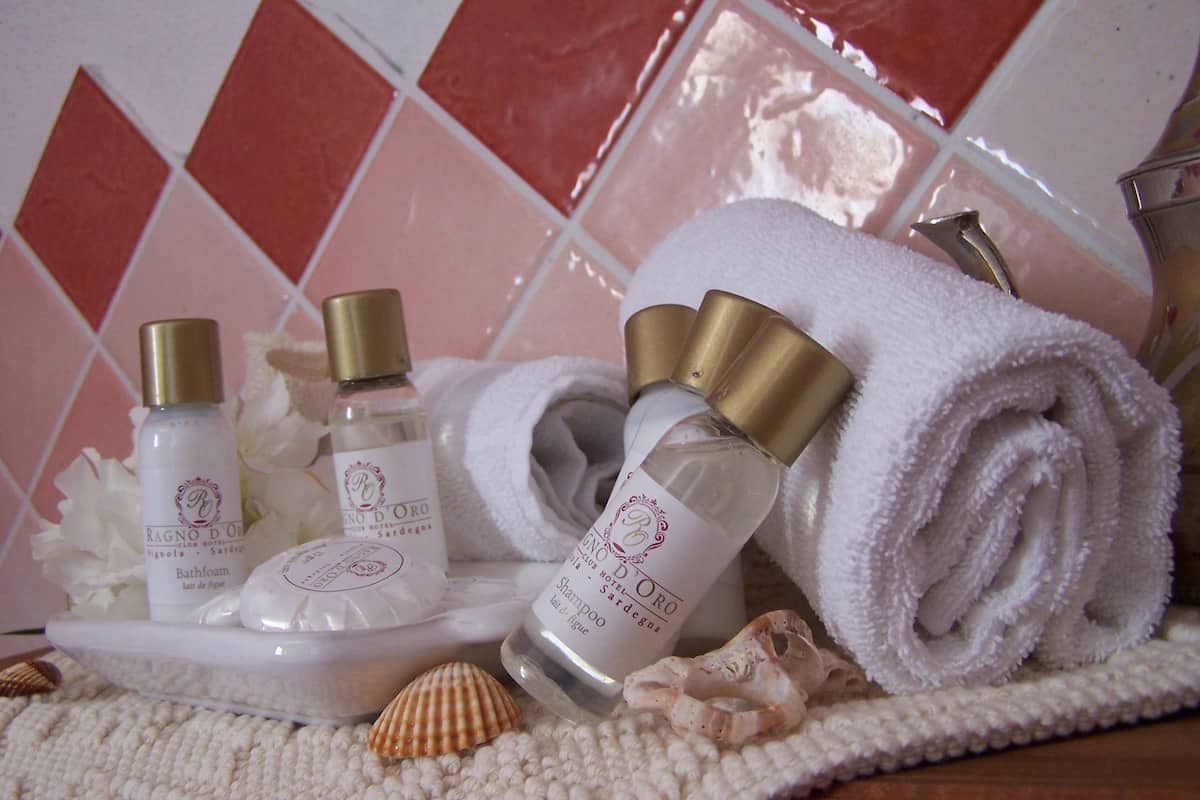 free toiletries, hair dryer, bidet, towels