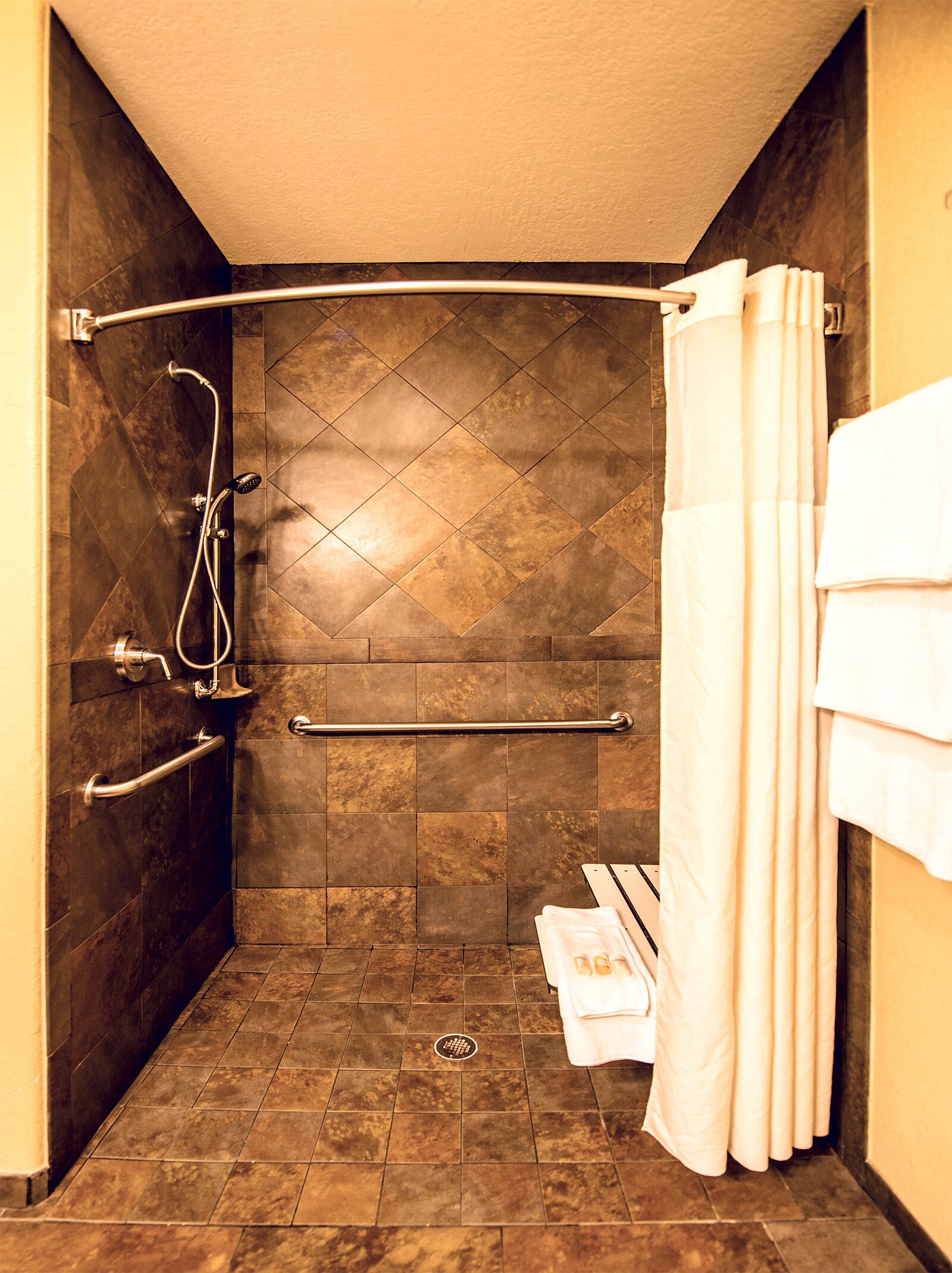 deluxe room, 1 king bed, non smoking, patio (lake view, roll-in shower) | bathroom | free toiletries, hair dryer, towels