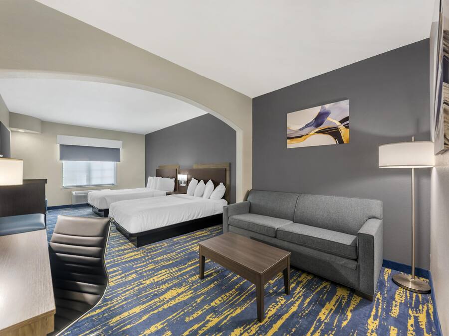 Suite, 2 Queen Beds, Non Smoking, Refrigerator & Microwave (with Sofabed) | Desk, laptop workspace, soundproofing, iron/ironing board