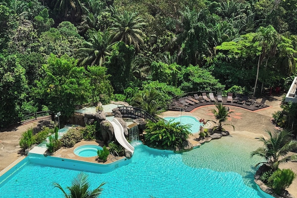 Outdoor pool, sun loungers