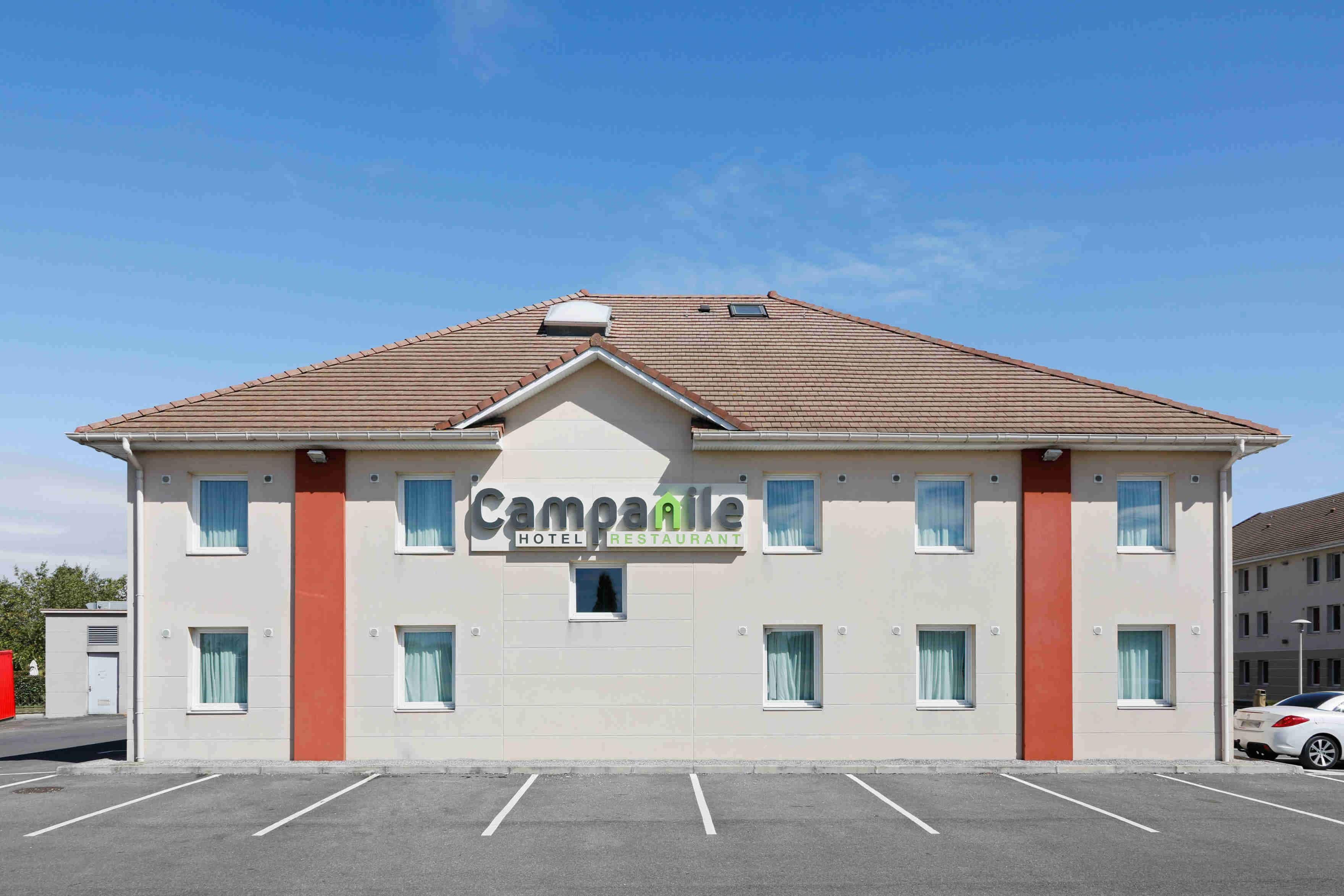 A two-story building with a sign reading "Campanile Hotel Restaurant".