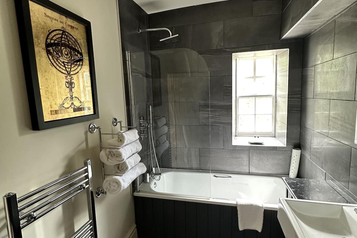 deluxe double room | bathroom | combined shower/bathtub, free toiletries, hair dryer, towels