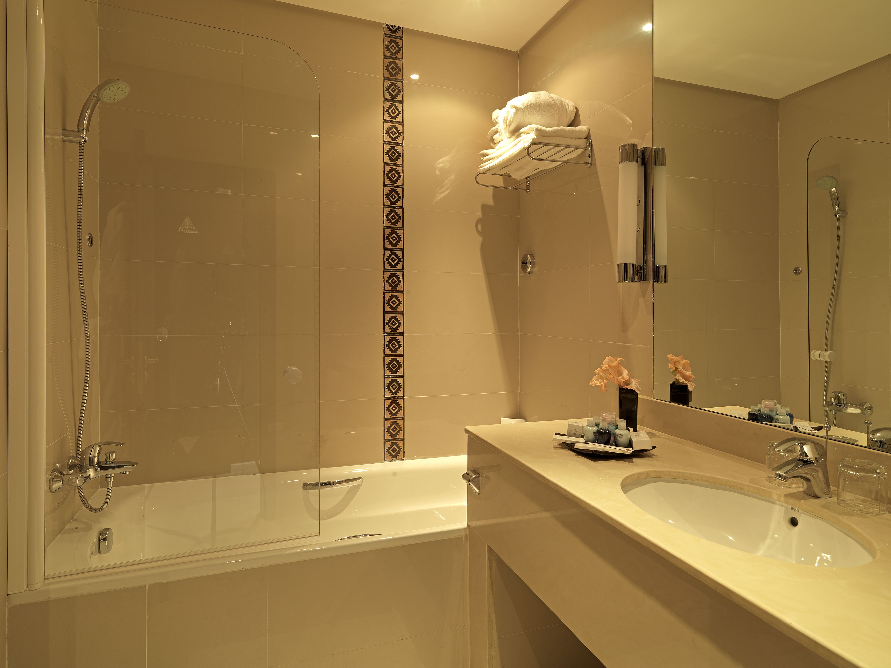 bathtub, free toiletries, hair dryer, bathrobes