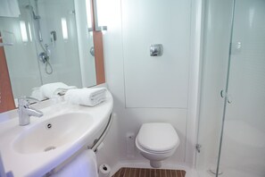 Shower, eco-friendly toiletries, hair dryer, towels