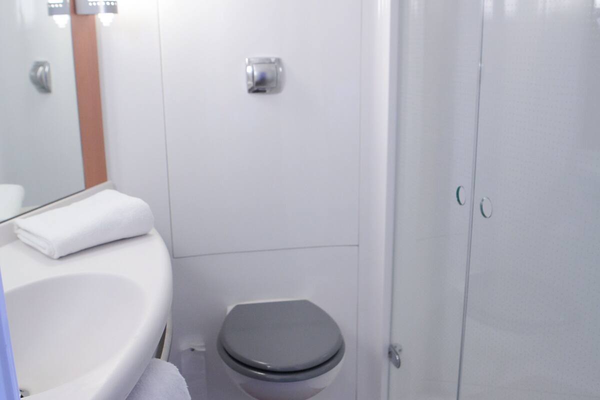 standard room, 2 single beds | bathroom | shower, eco-friendly toiletries, hair dryer, towels