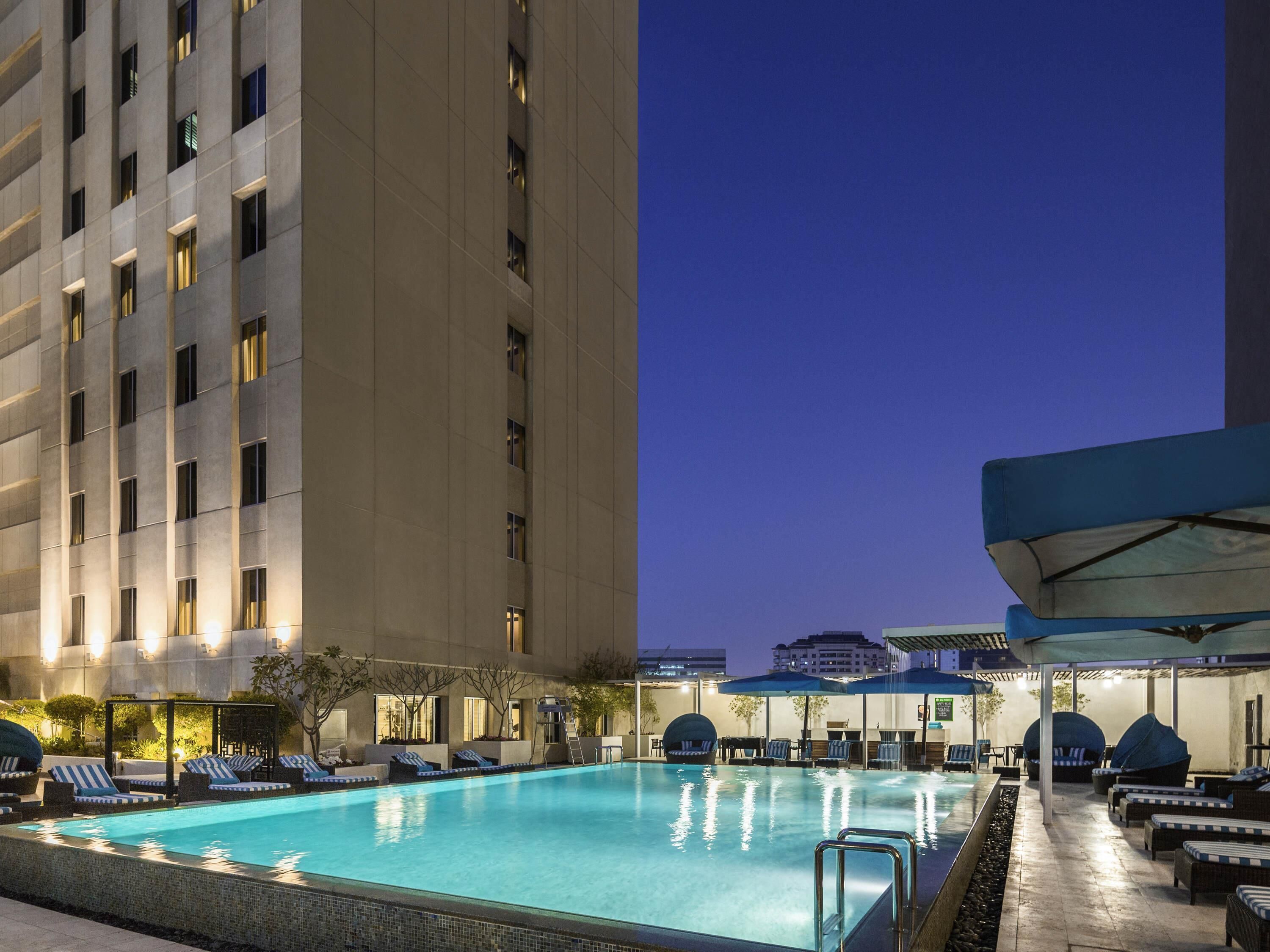 Outdoor pool, sun loungers