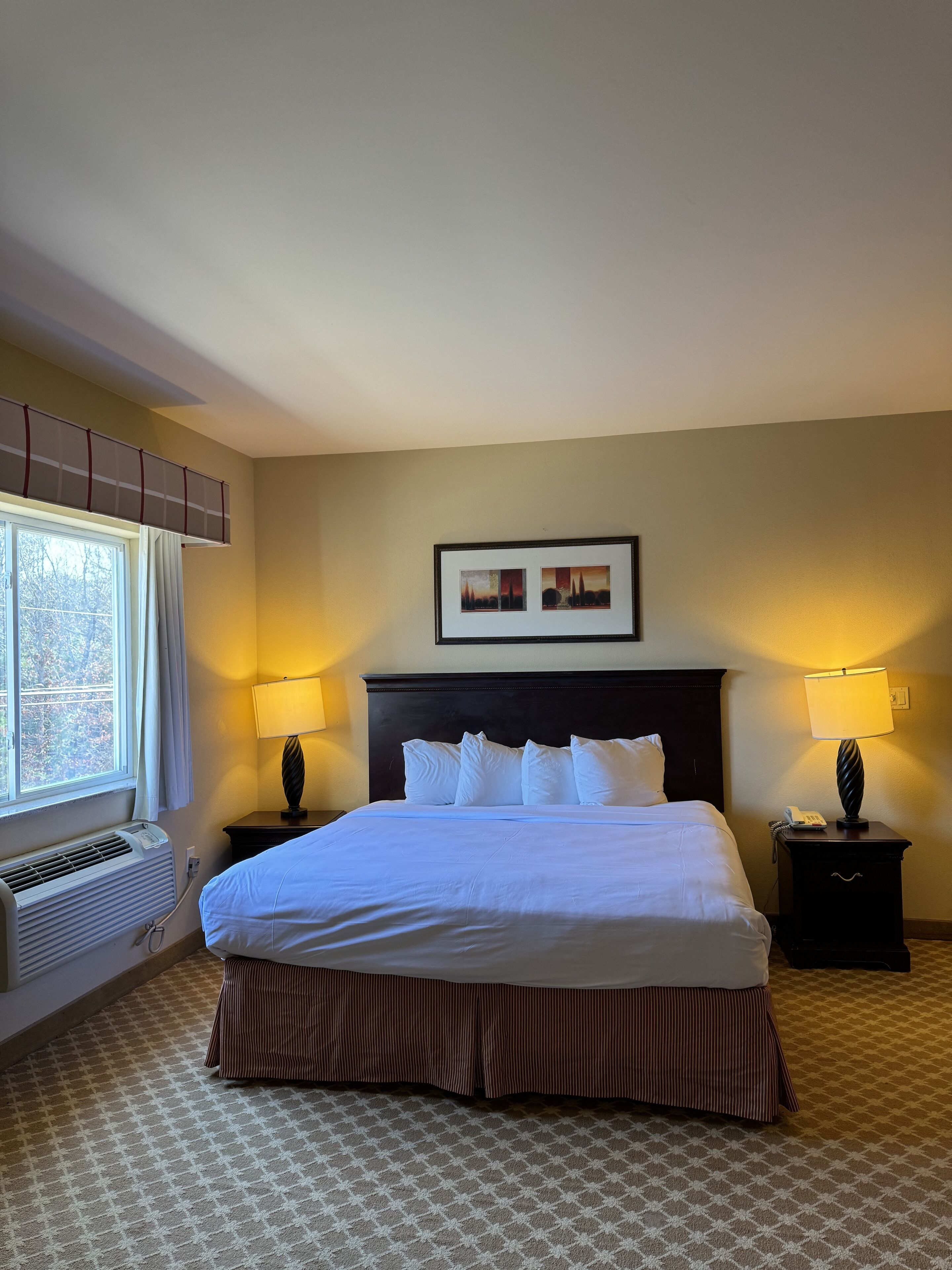 Premium bedding, desk, blackout curtains, iron/ironing board