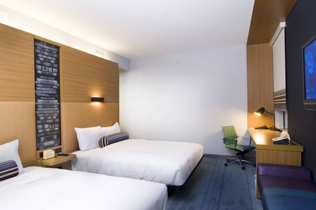 room, 2 queen beds (mini fridge) | in-room safe, desk, laptop workspace, soundproofing