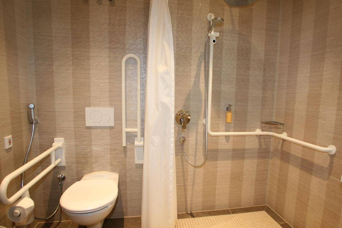 free toiletries, hair dryer, towels