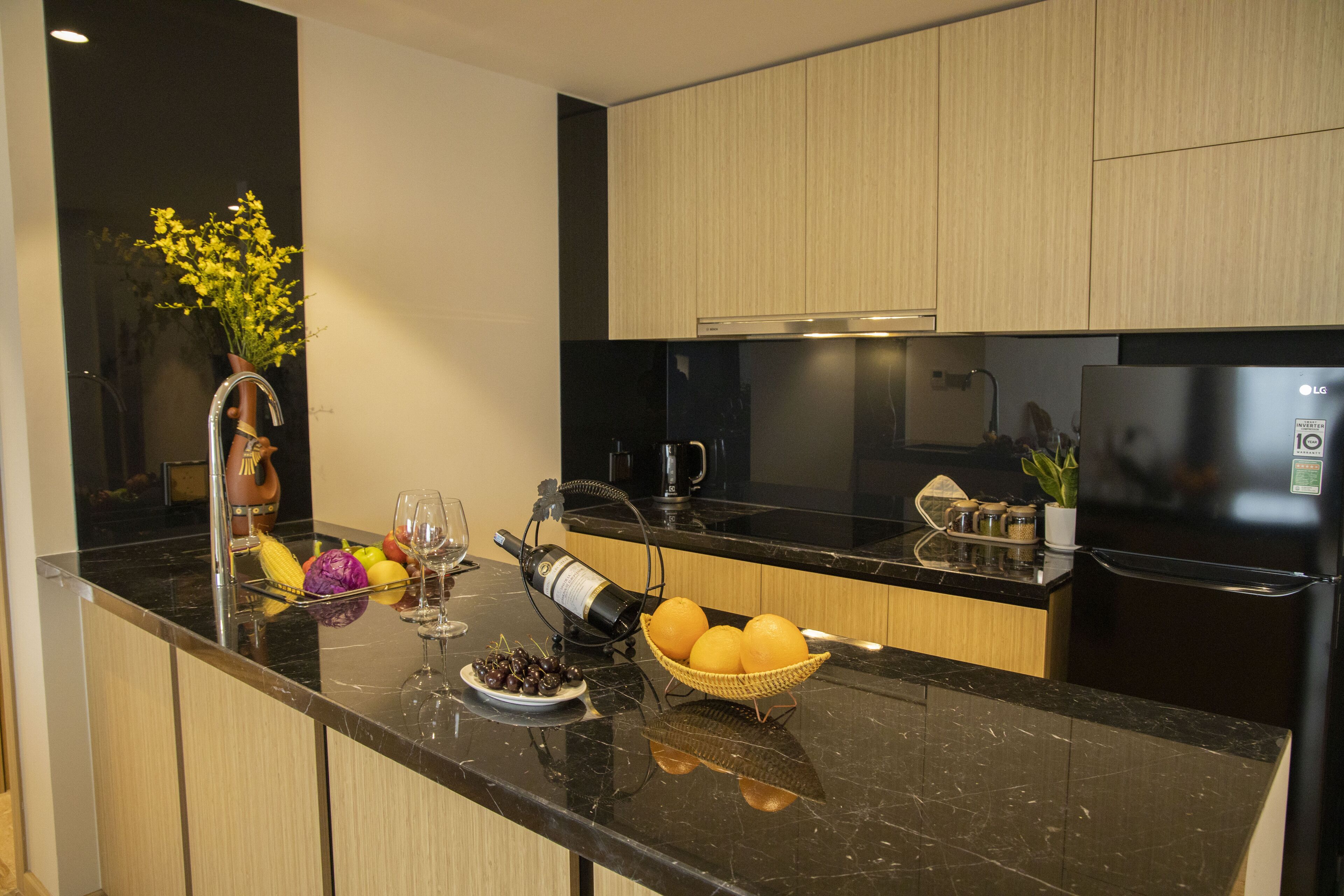superior two-bedroom apartment | private kitchen | fridge, electric kettle, paper towels