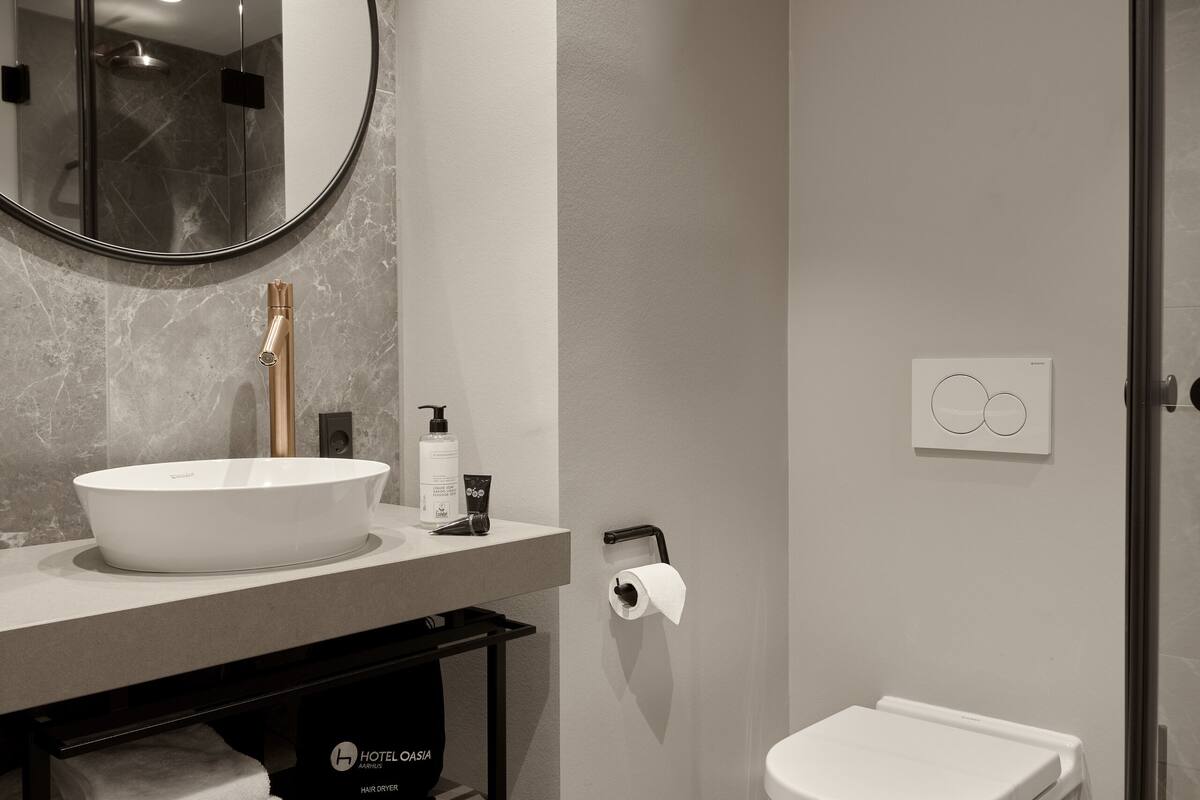 double room (plus high) | bathroom | shower, free toiletries, hair dryer, towels