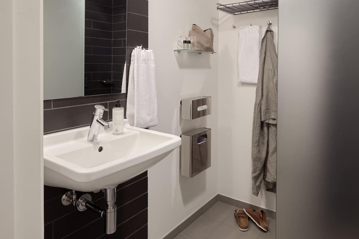 shower, free toiletries, hair dryer, towels