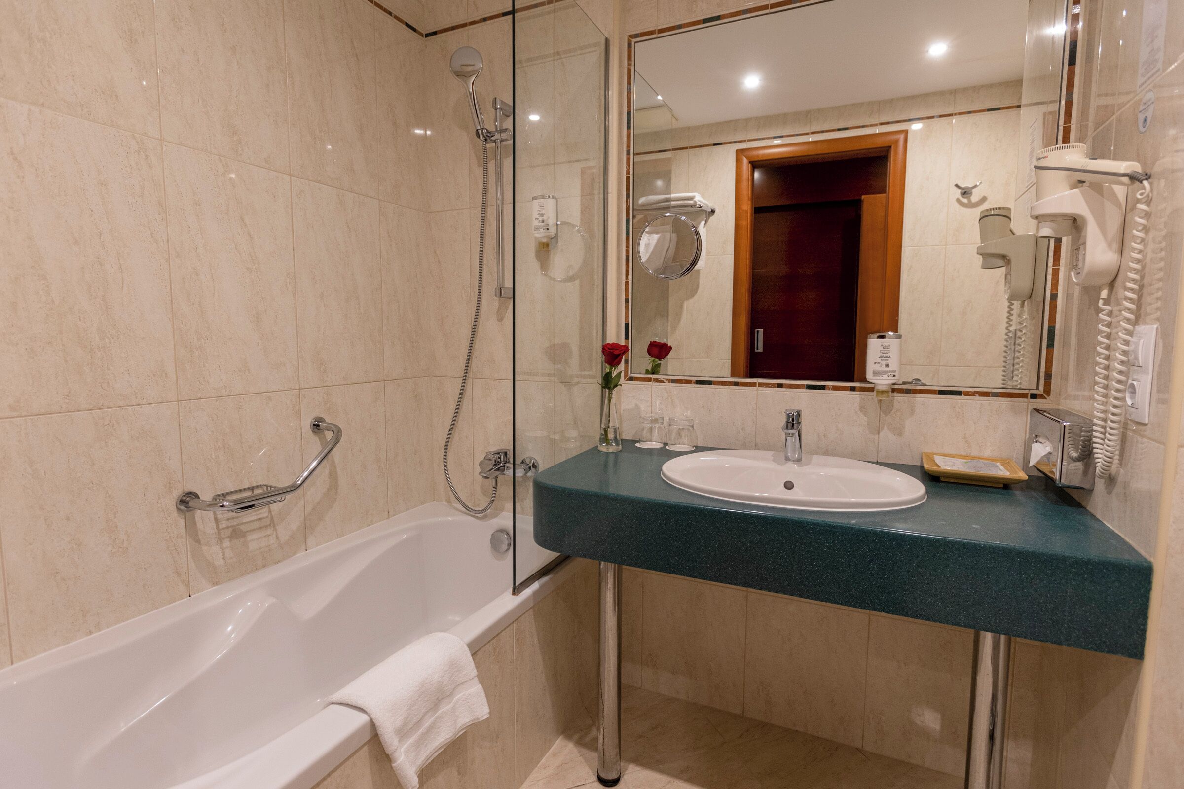 shower, hair dryer, bathrobes