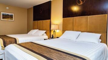 Hypo-allergenic bedding, Tempur-Pedic beds, desk, blackout drapes