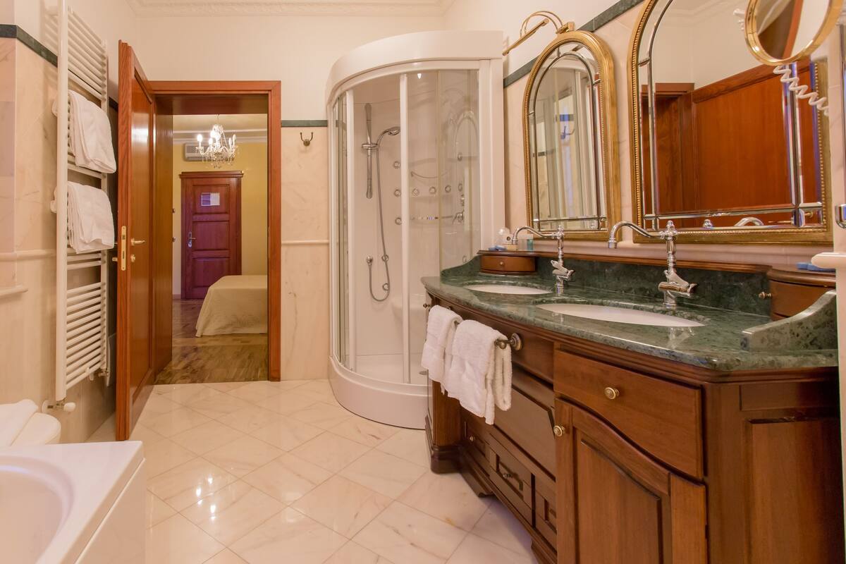 free toiletries, hair dryer, bidet, towels