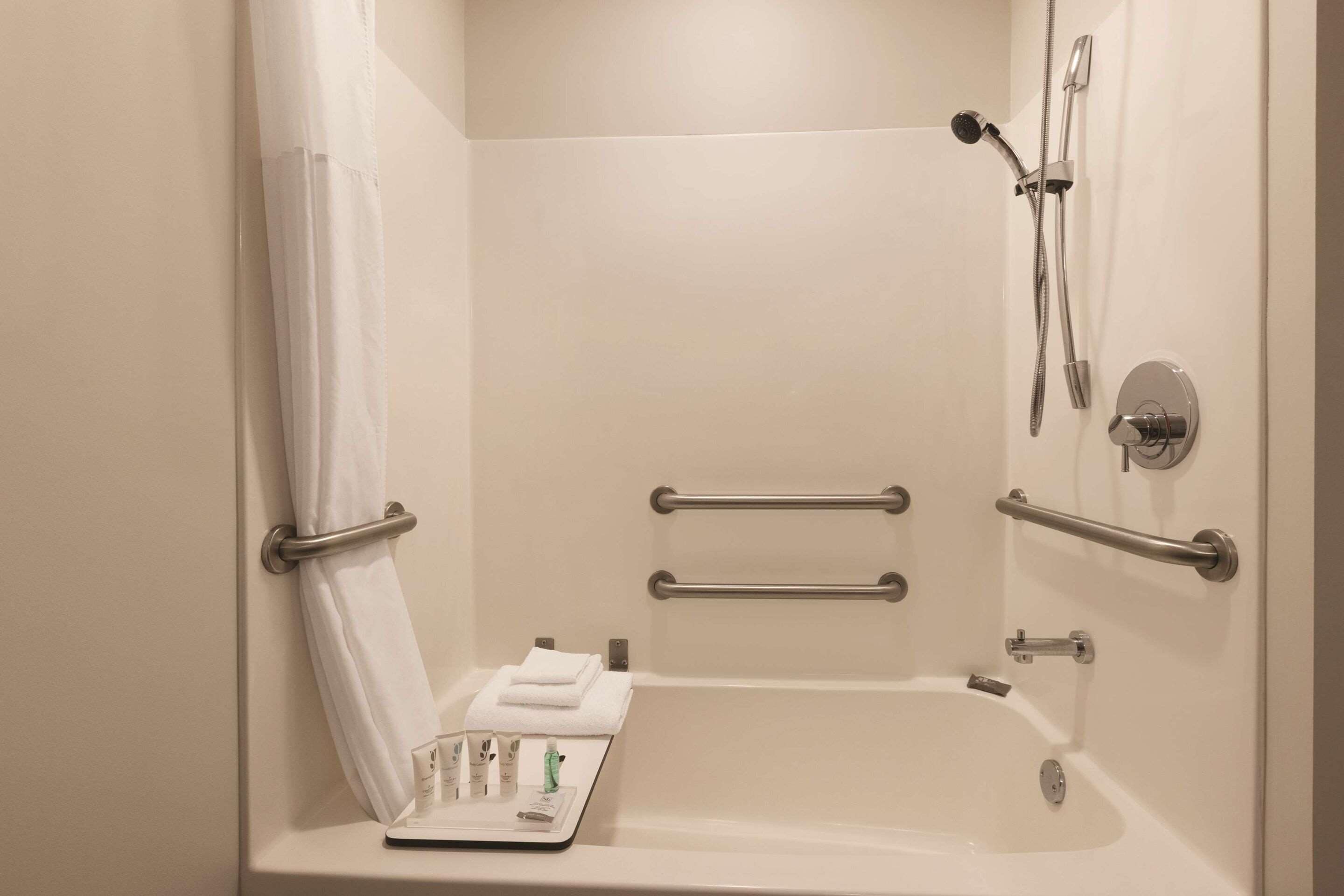 premium bedding, desk, blackout curtains, iron/ironing board