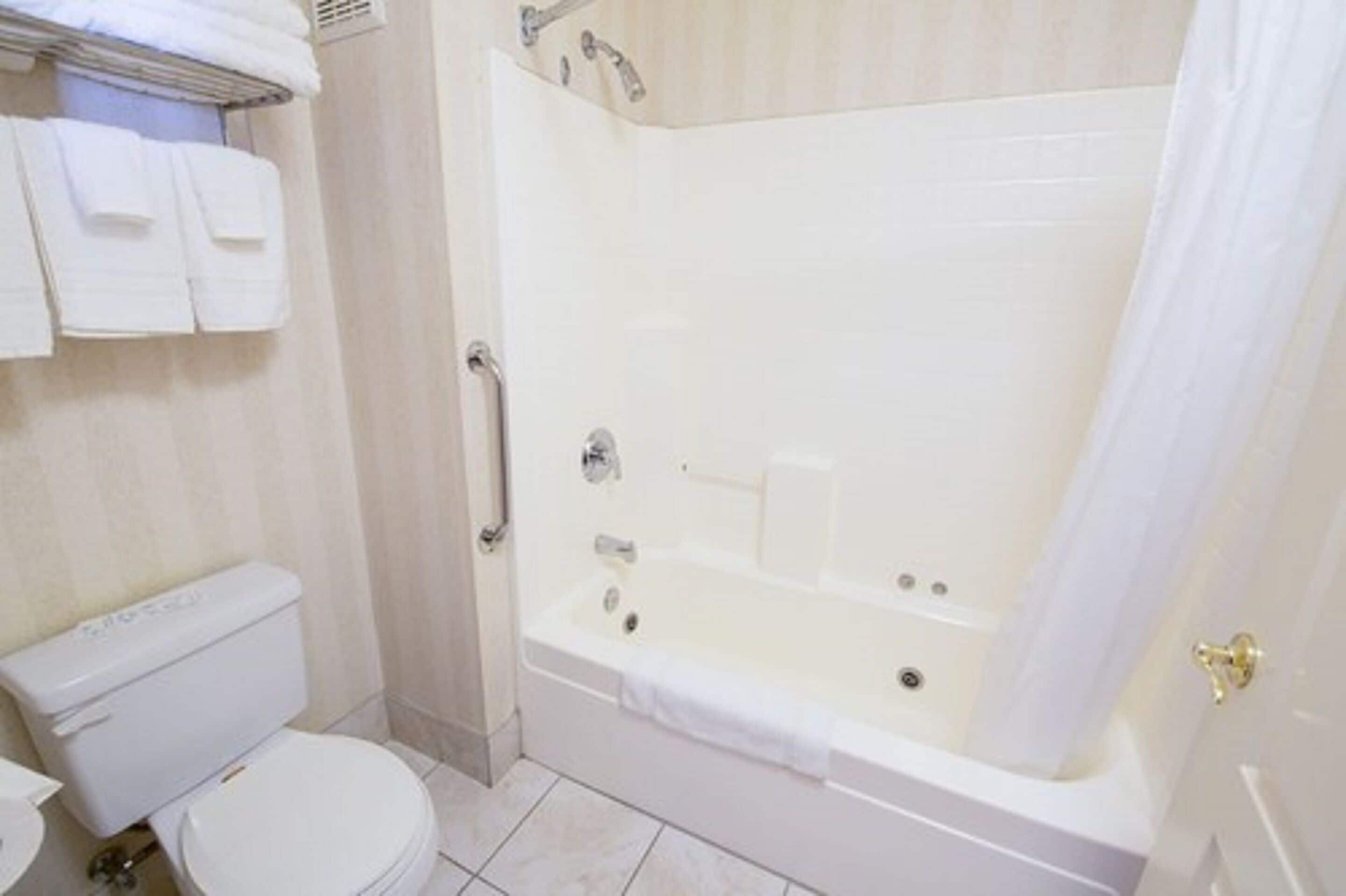 combined shower/bathtub, hair dryer, towels