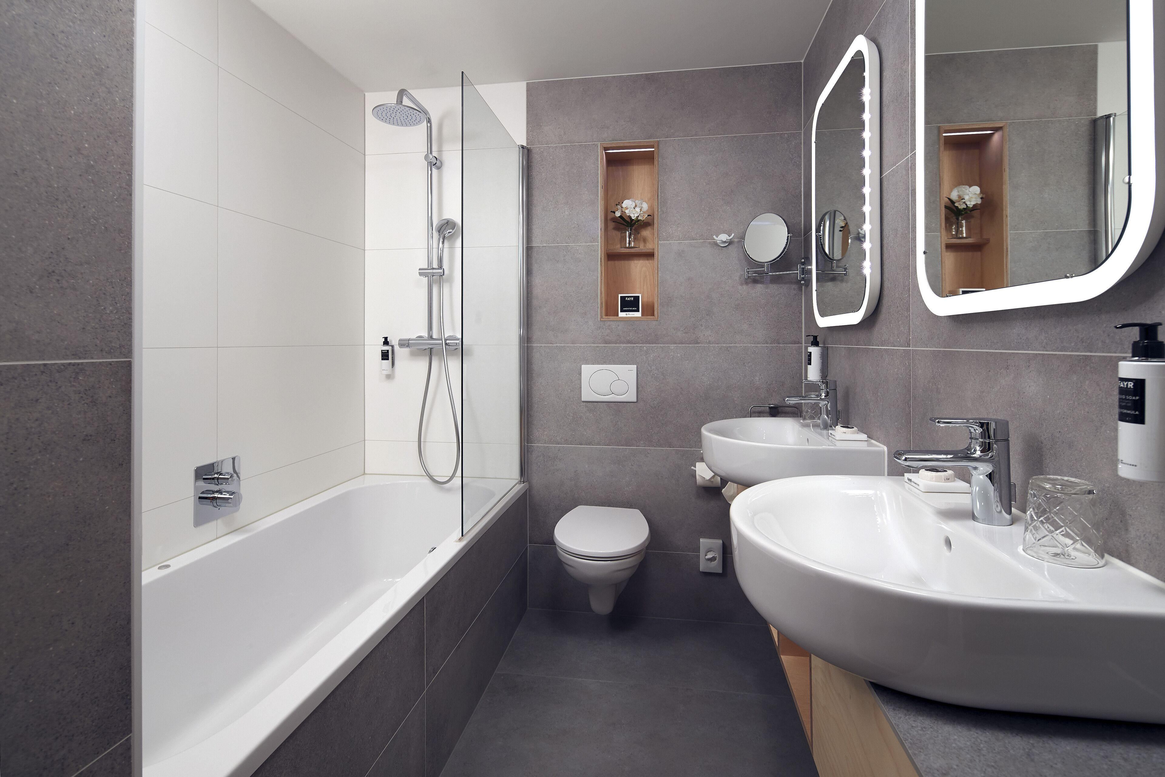 comfort room (plus) | bathroom | eco-friendly toiletries, hair dryer, towels