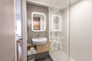 Comfort Room (Deluxe) | Bathroom | Eco-friendly toiletries, hair dryer, towels
