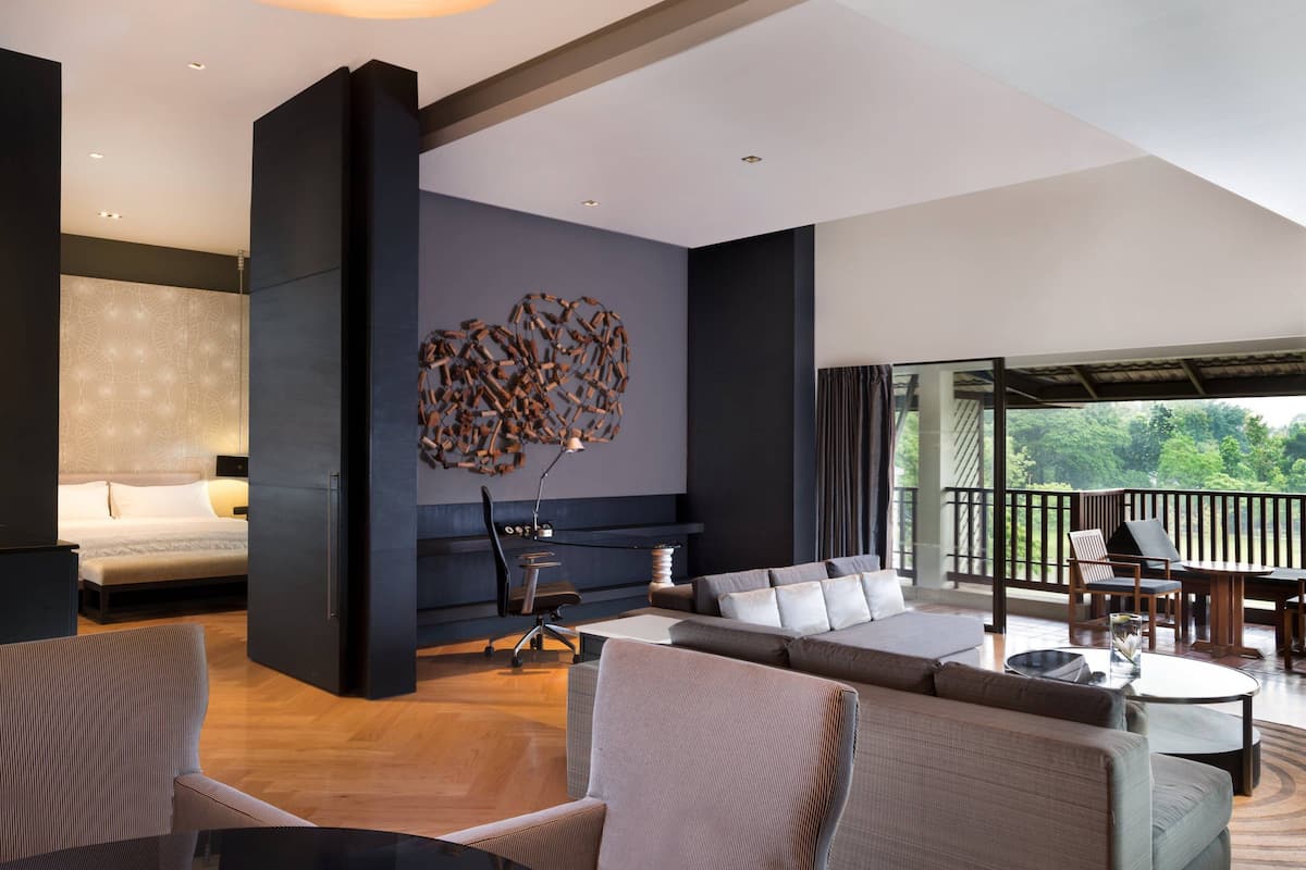 suite, 1 bedroom, non smoking, pool view (balcony) | living room | 49-inch flat-screen tv with premium tv channels, tv