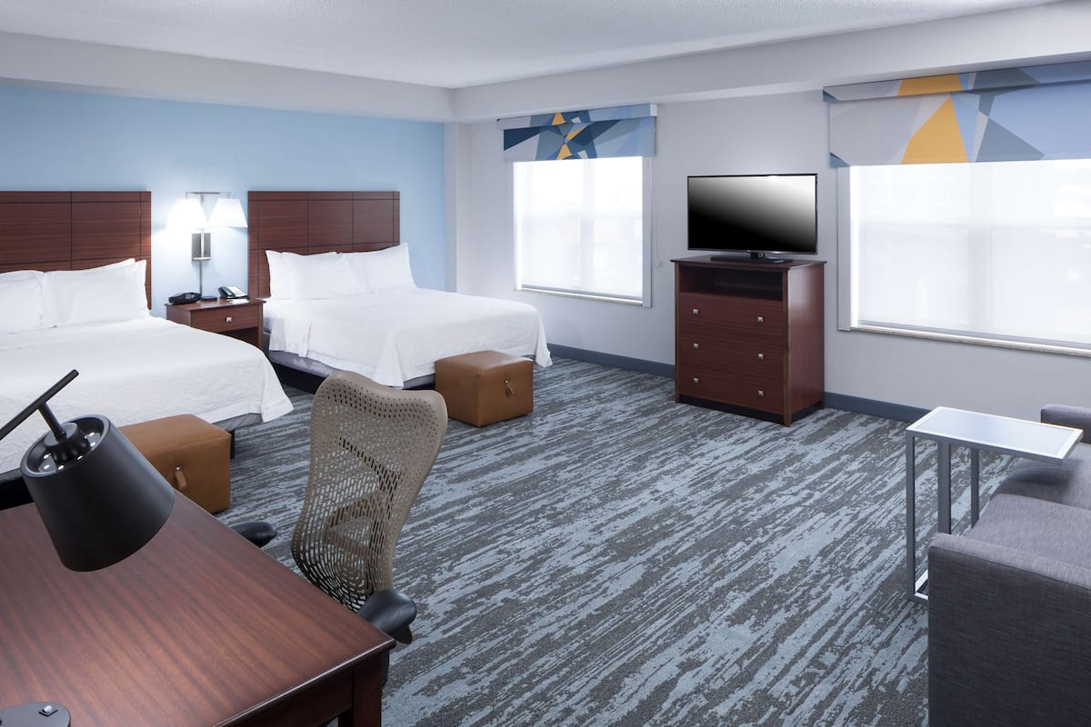 two queens studio suite ns | hypo-allergenic bedding, blackout curtains, iron/ironing board