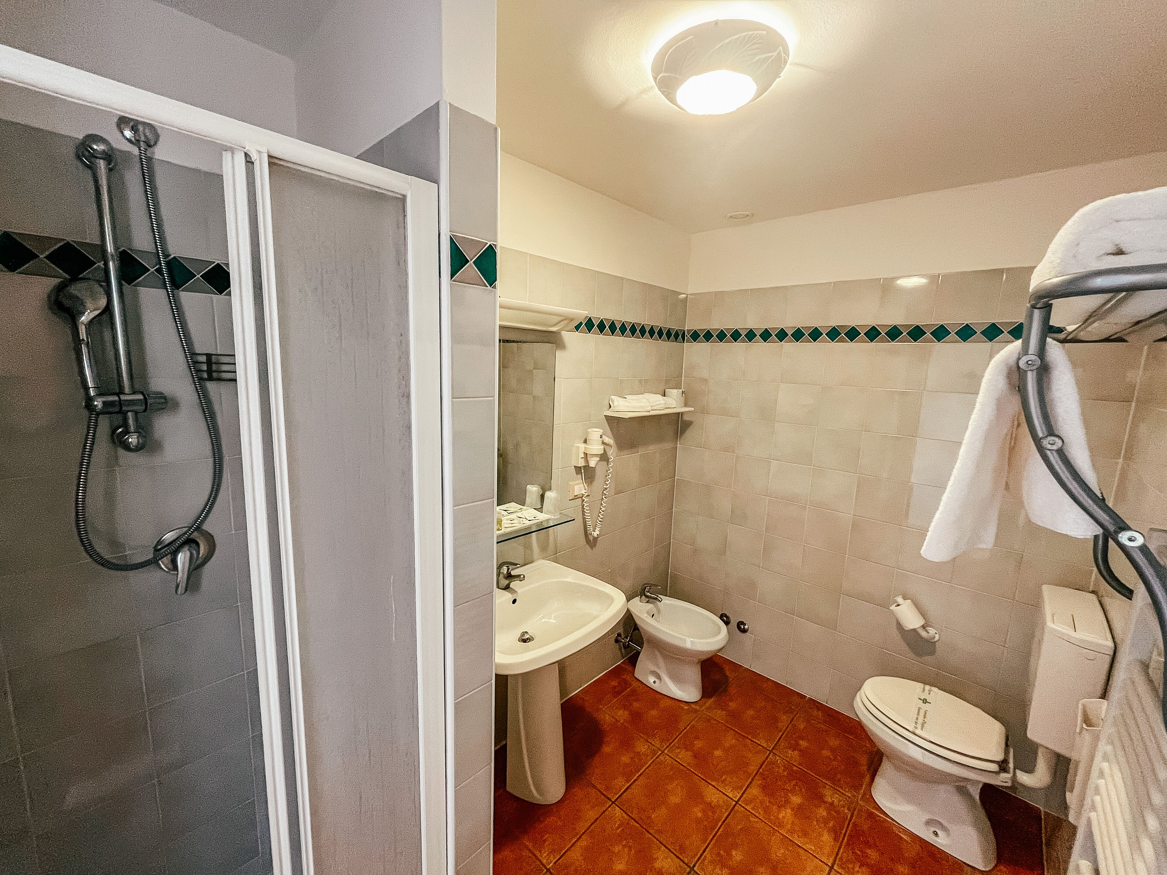 combined shower/bathtub, free toiletries, hair dryer, bidet