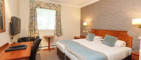 Hypo-allergenic bedding, desk, blackout curtains, iron/ironing board