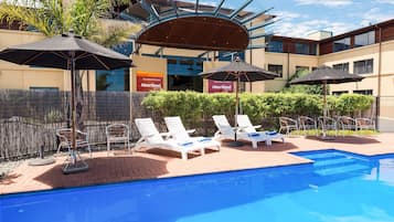 Outdoor pool, sun loungers