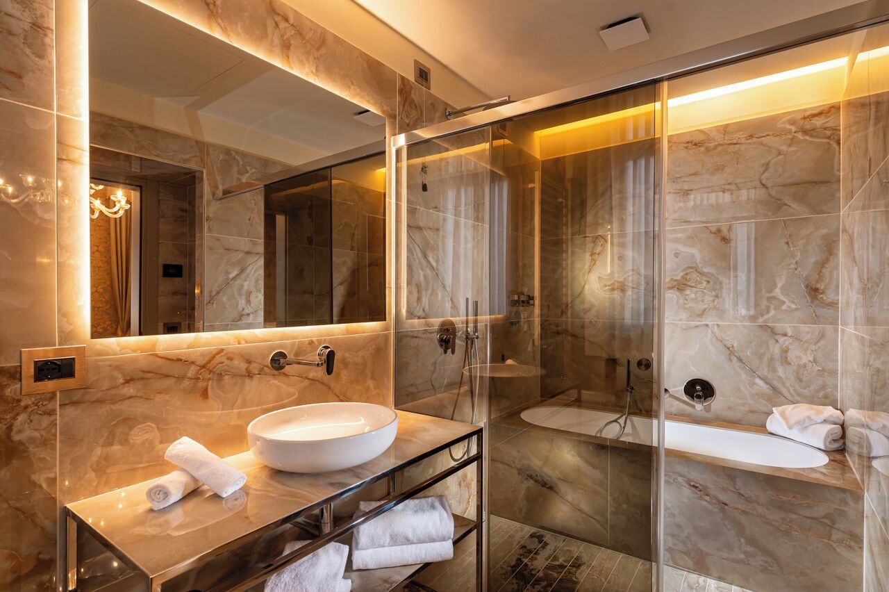 emotion deluxe family canal view | bathroom | free toiletries, hair dryer, towels, soap