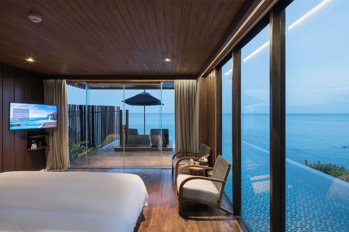 two bedroom ocean front  duplex pool villa | 1 bedroom, premium bedding, select comfort beds, minibar