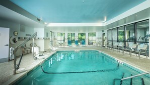 An indoor swimming pool with clear lanes, a no diving sign, and a view of the outdoors through large windows. - Courtyard by Marriott Bangor (Bangor)