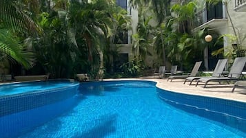 Outdoor pool, sun loungers