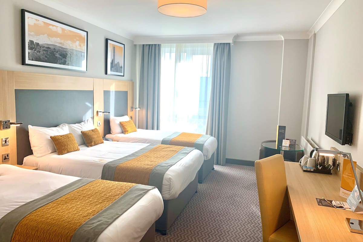 hypo-allergenic bedding, desk, laptop workspace, iron/ironing board