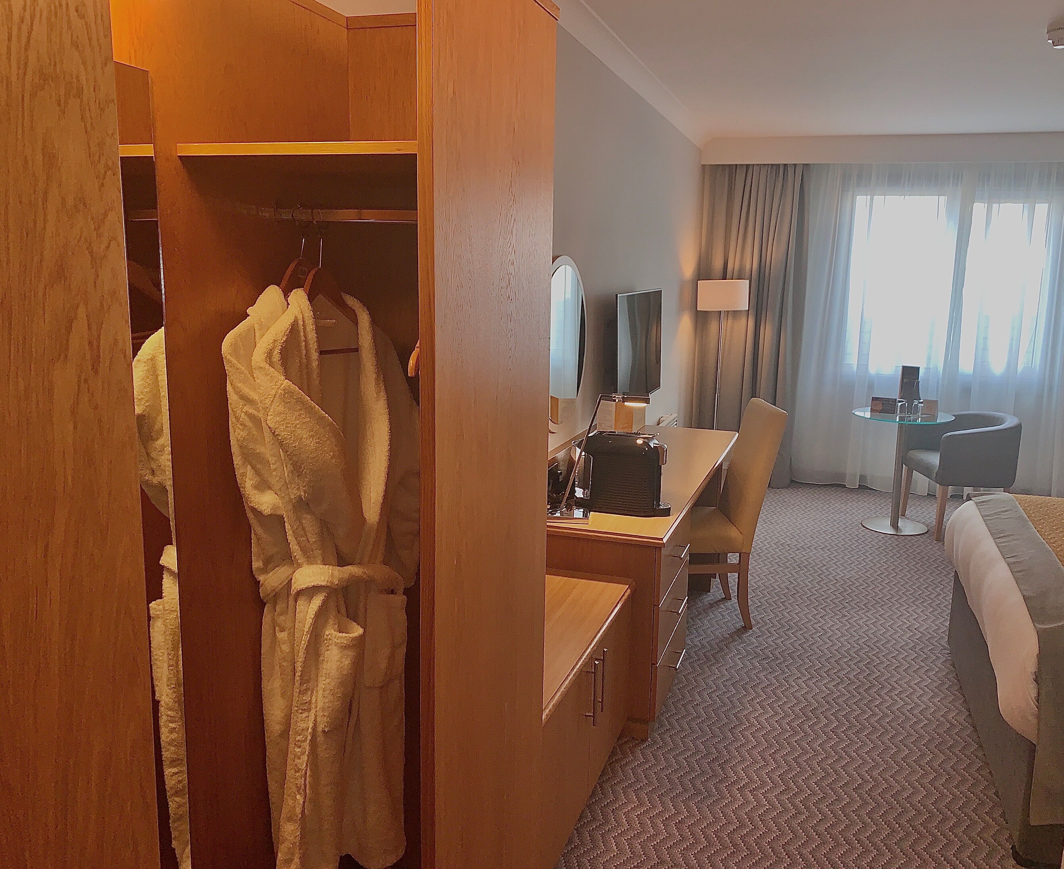 hypo-allergenic bedding, desk, laptop workspace, iron/ironing board