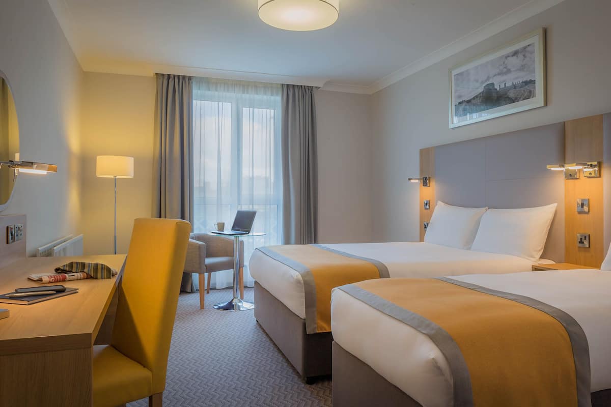 hypo-allergenic bedding, desk, laptop workspace, iron/ironing board