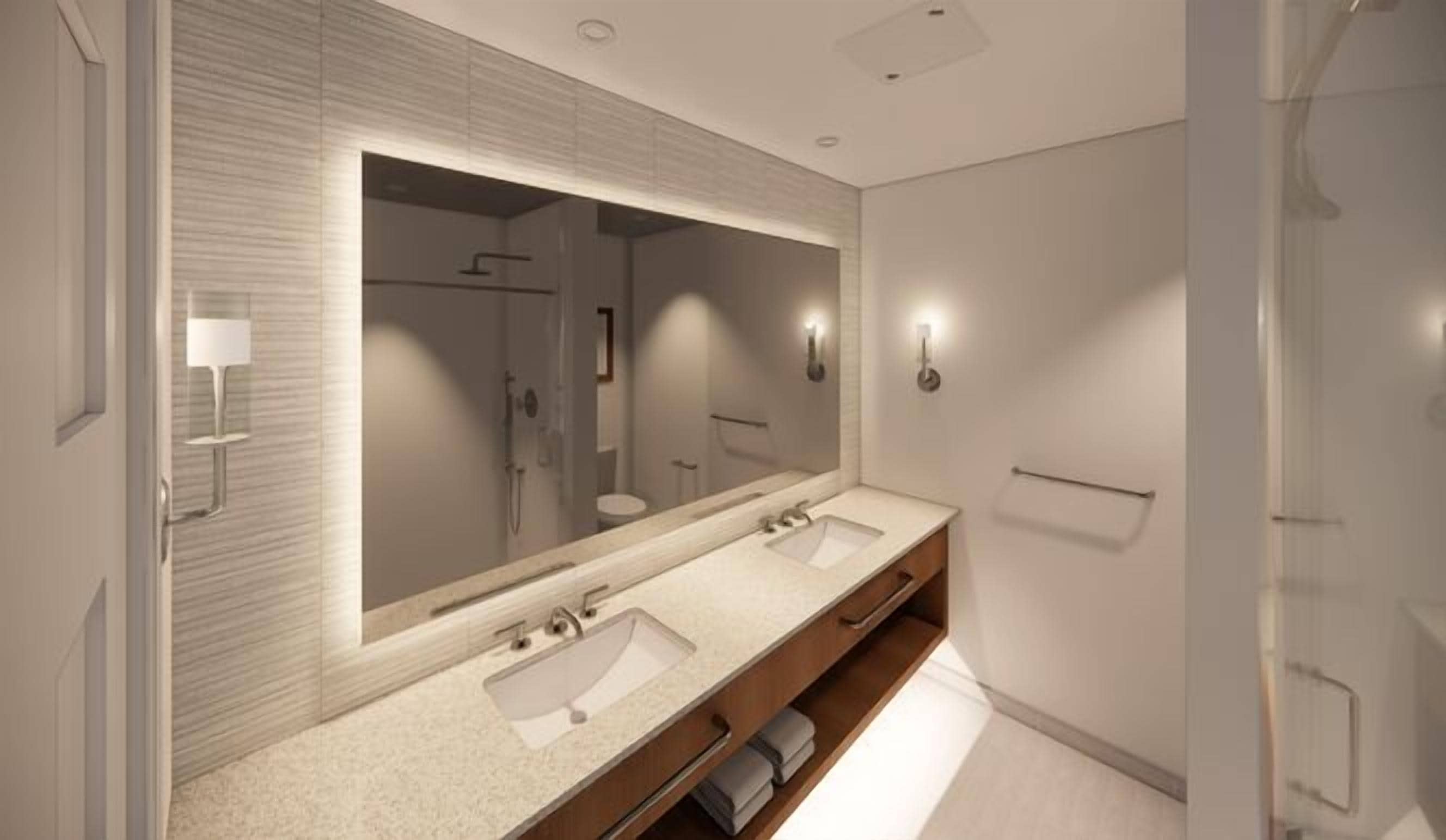 designer toiletries, hair dryer, bathrobes, towels