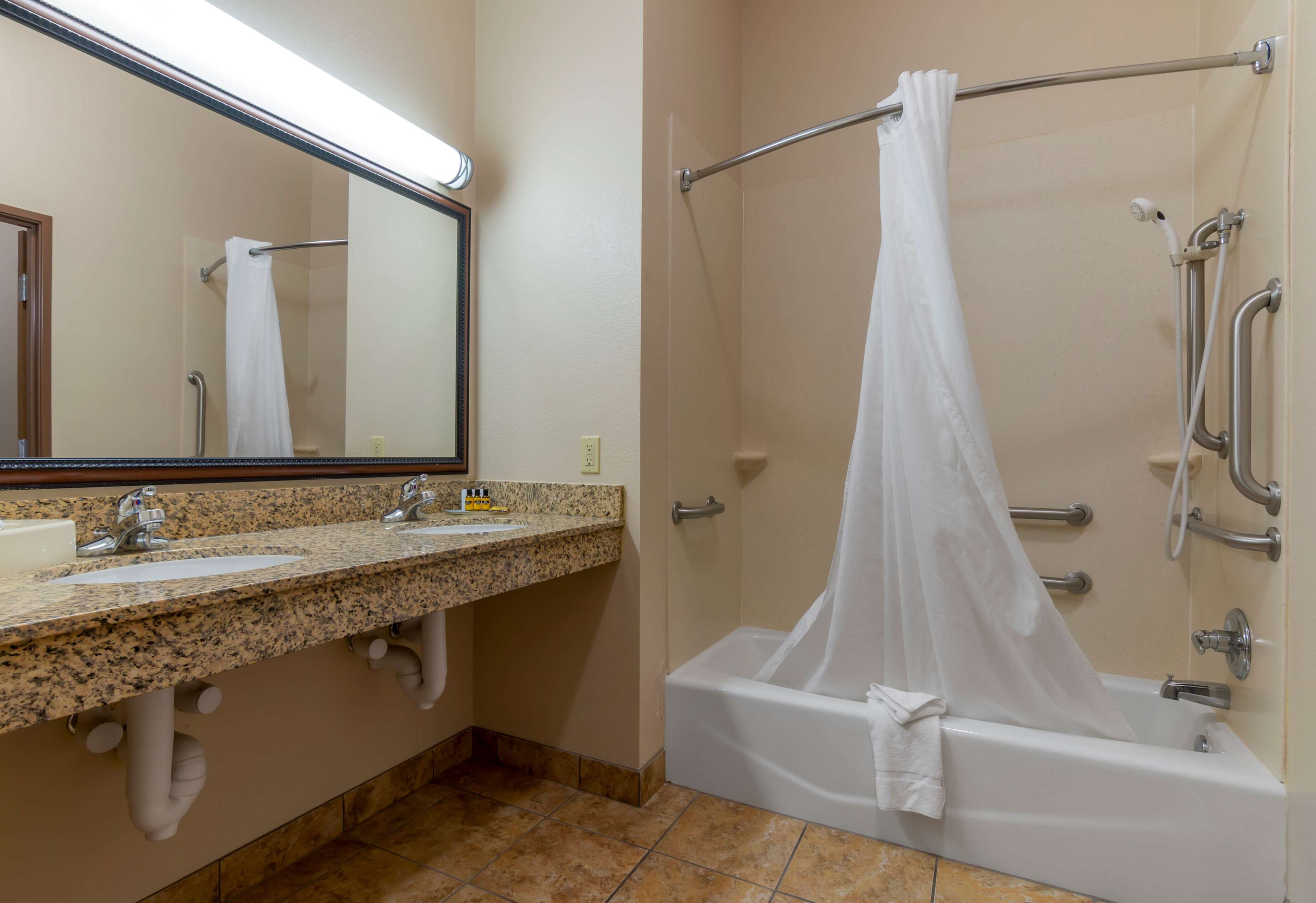 free toiletries, hair dryer, towels