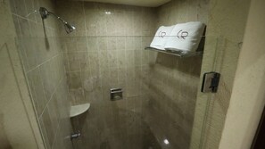 Shower, free toiletries, hair dryer, towels