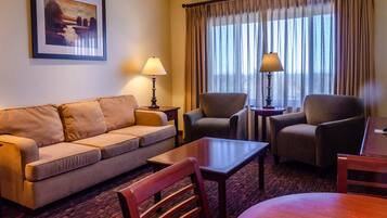 Premium bedding, pillow-top beds, desk, laptop workspace