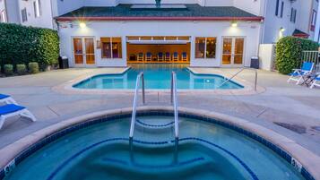 Indoor pool, outdoor pool, open 8:00 AM to 11:00 PM, pool umbrellas