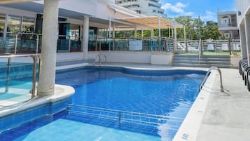 2 outdoor pools, open 9:00 AM to 8:00 PM, pool umbrellas, sun loungers