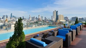 A rooftop pool area with lounge chairs and a city skyline view. - Hotel Royal Bangkok (Bangkok)