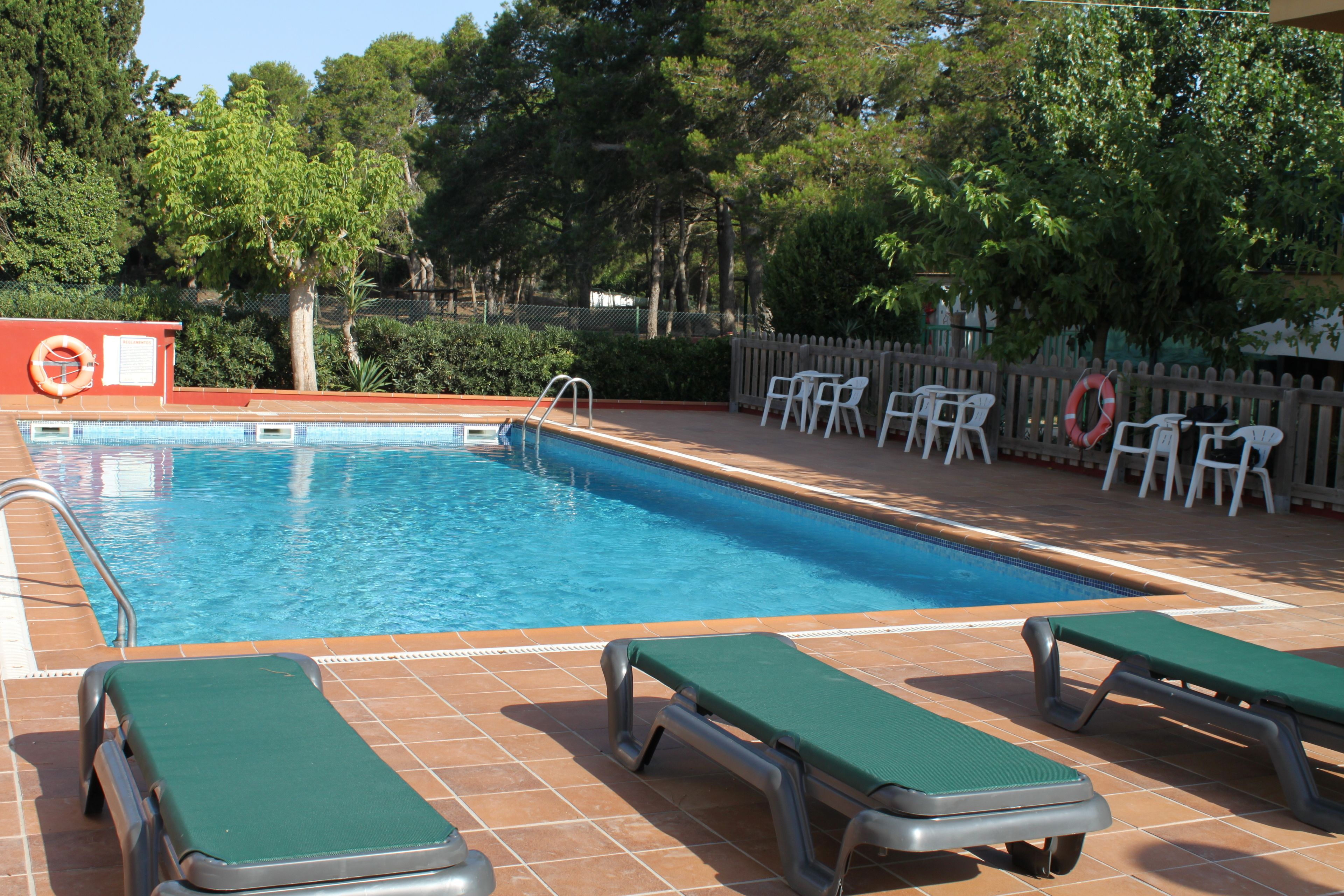 outdoor pool, pool loungers