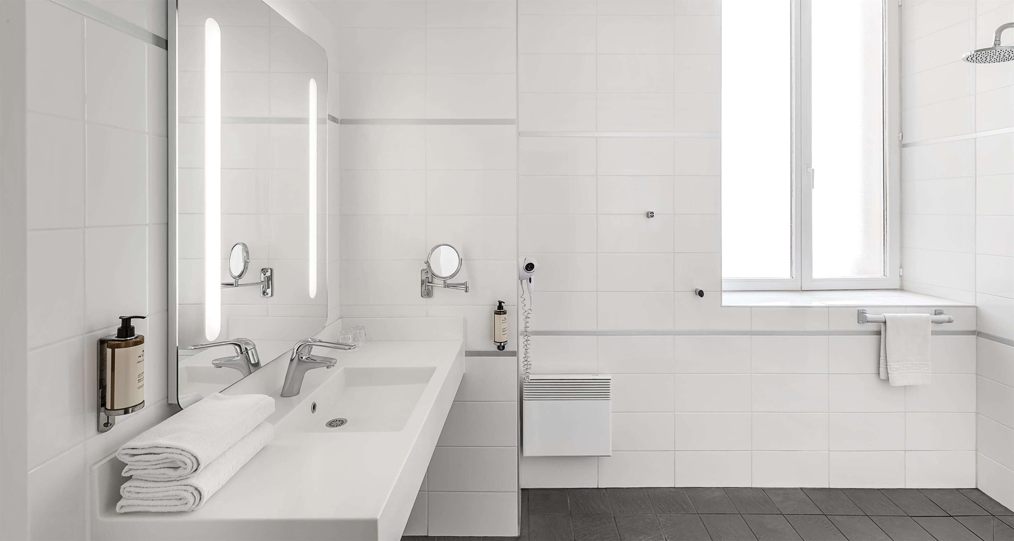 free toiletries, hair dryer, towels