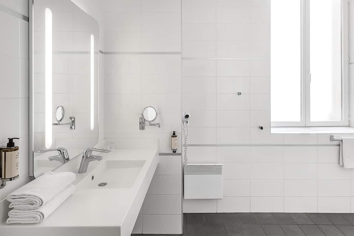 free toiletries, hair dryer, towels