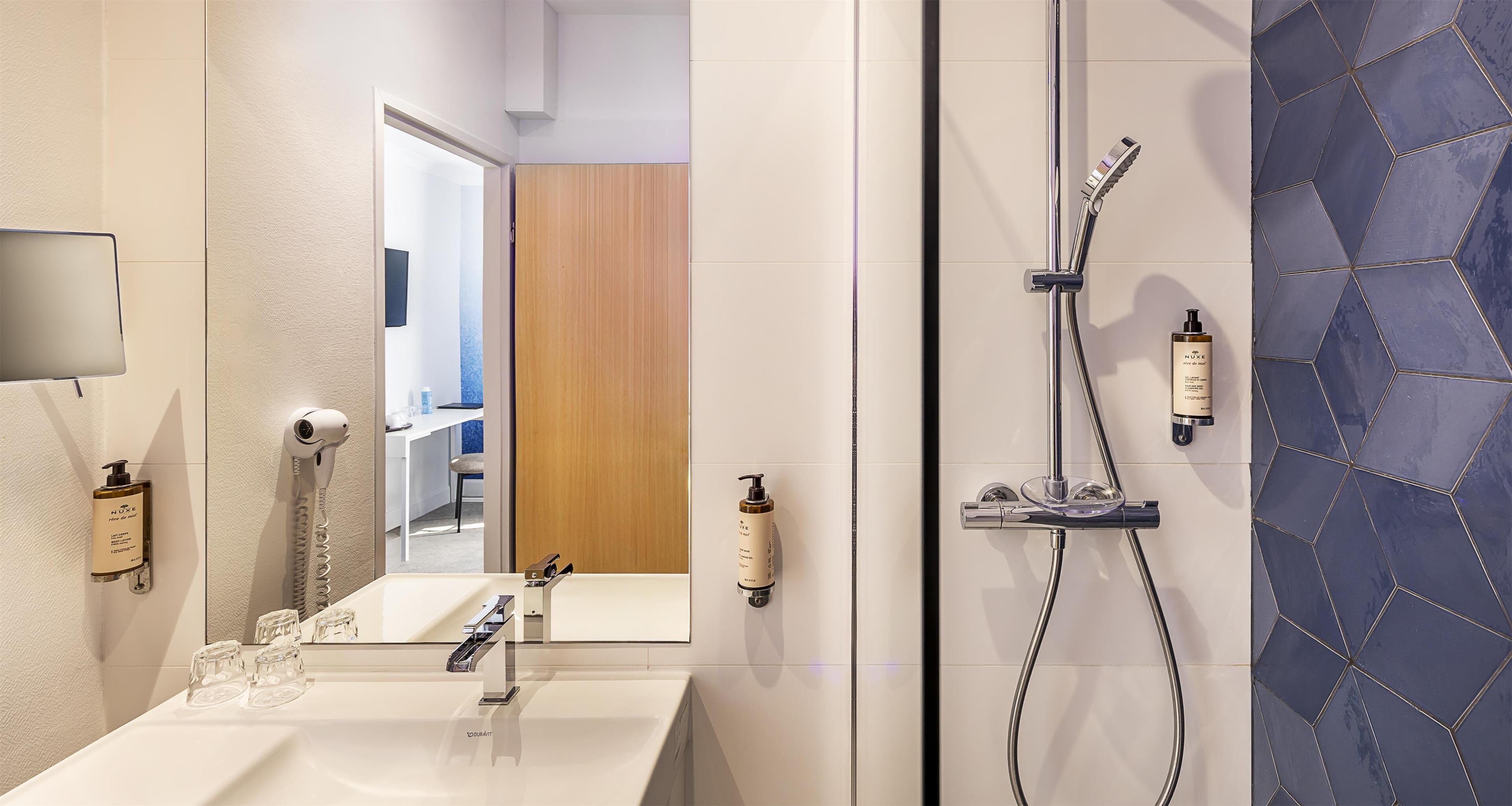 free toiletries, hair dryer, towels