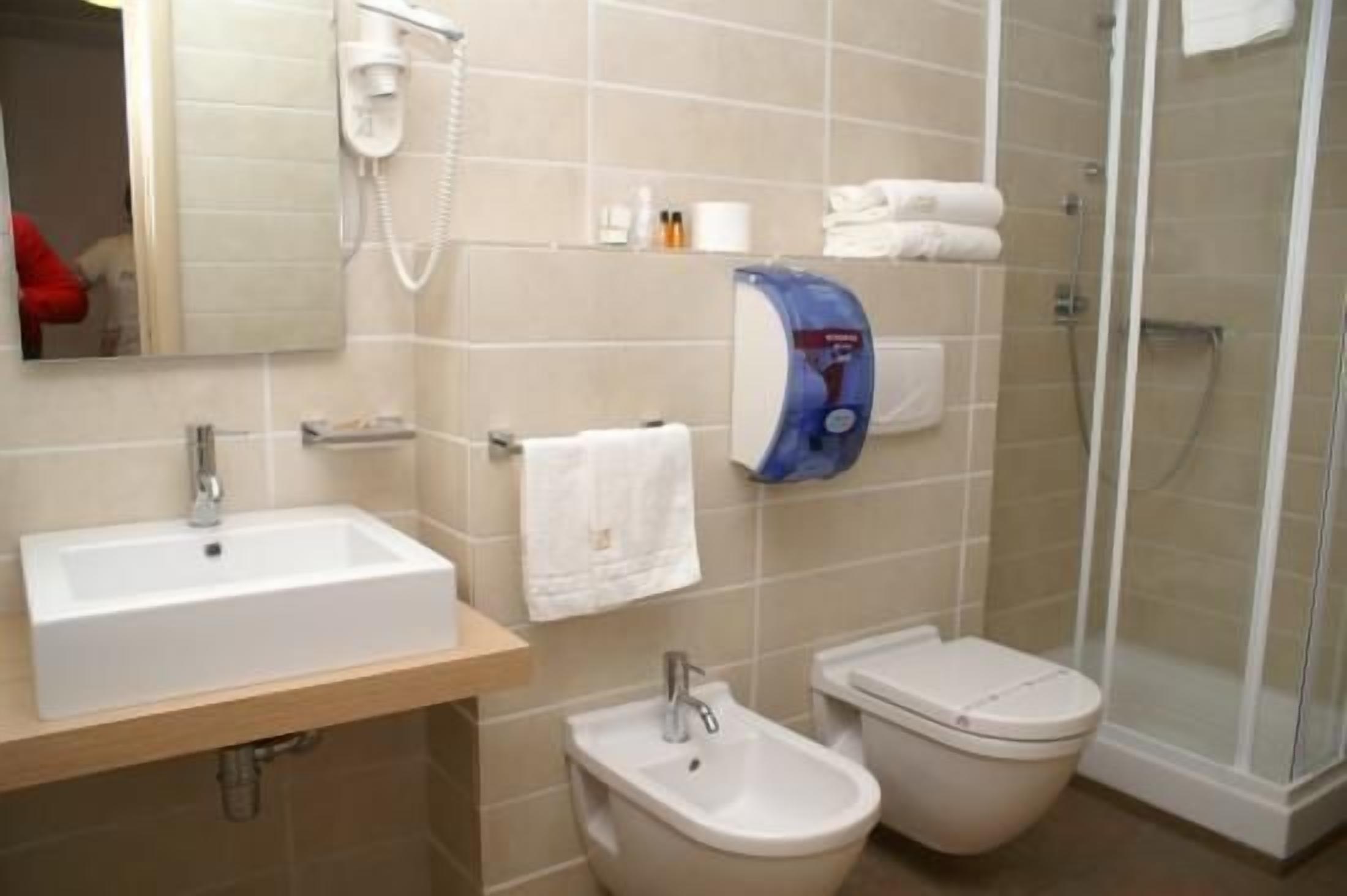 shower, free toiletries, hair dryer, towels